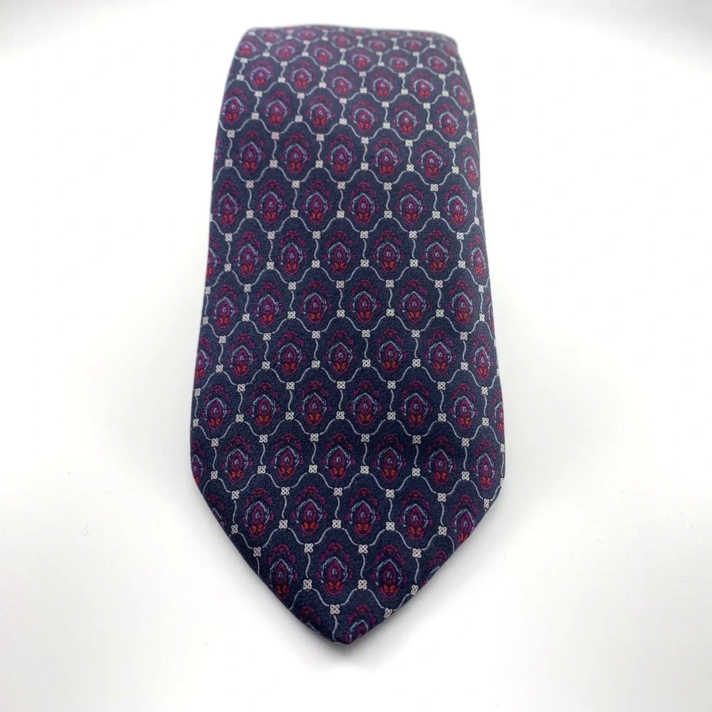 Vintage Stefano Ricci Mens Tie Black w Dark Red Geometric‎ Design Silk Neckwear